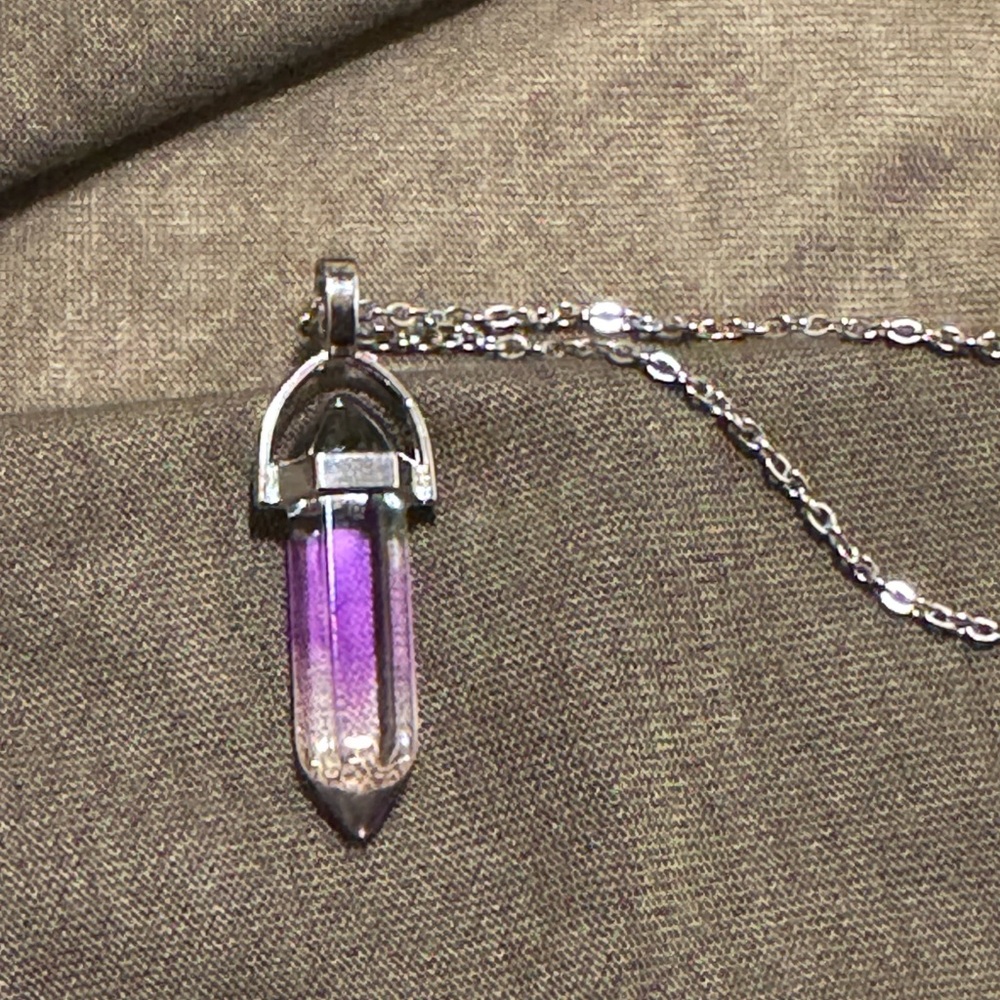 Silver Chain with Purple Gradient Crystal Pendant